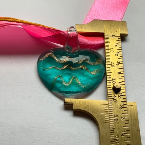 🔵 New Blue Lampwork Glass Turquoise Heart Necklace - Picture 3 of 5